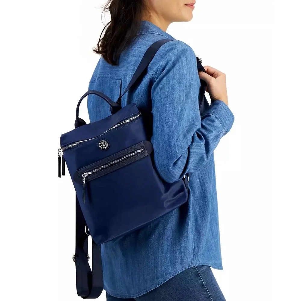 Giani Bernini Backpack‎ Convertible Shoulder Bag Double Zip Navy Blue
